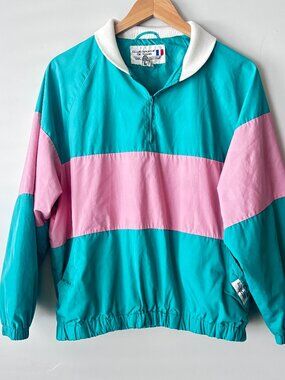 Vintage 80s 90s Club Sportif de Paris Colorblock Windbreaker Jacket Pullover M